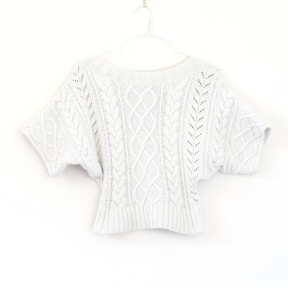 EXPRESS Thick Chunky Boxy Cable Knit Short Sleeve Cropped Sweater | Size XS